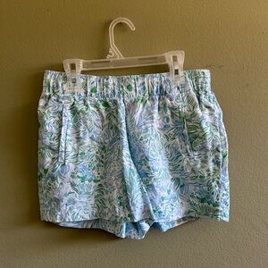 Lilly Pulitzer Blue and Green Floral Women's Linen Shorts Sz S